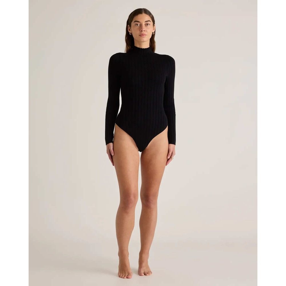 Quince Cotton Cashmere Ribbed Turtleneck Bodysuit Black XL NWT
